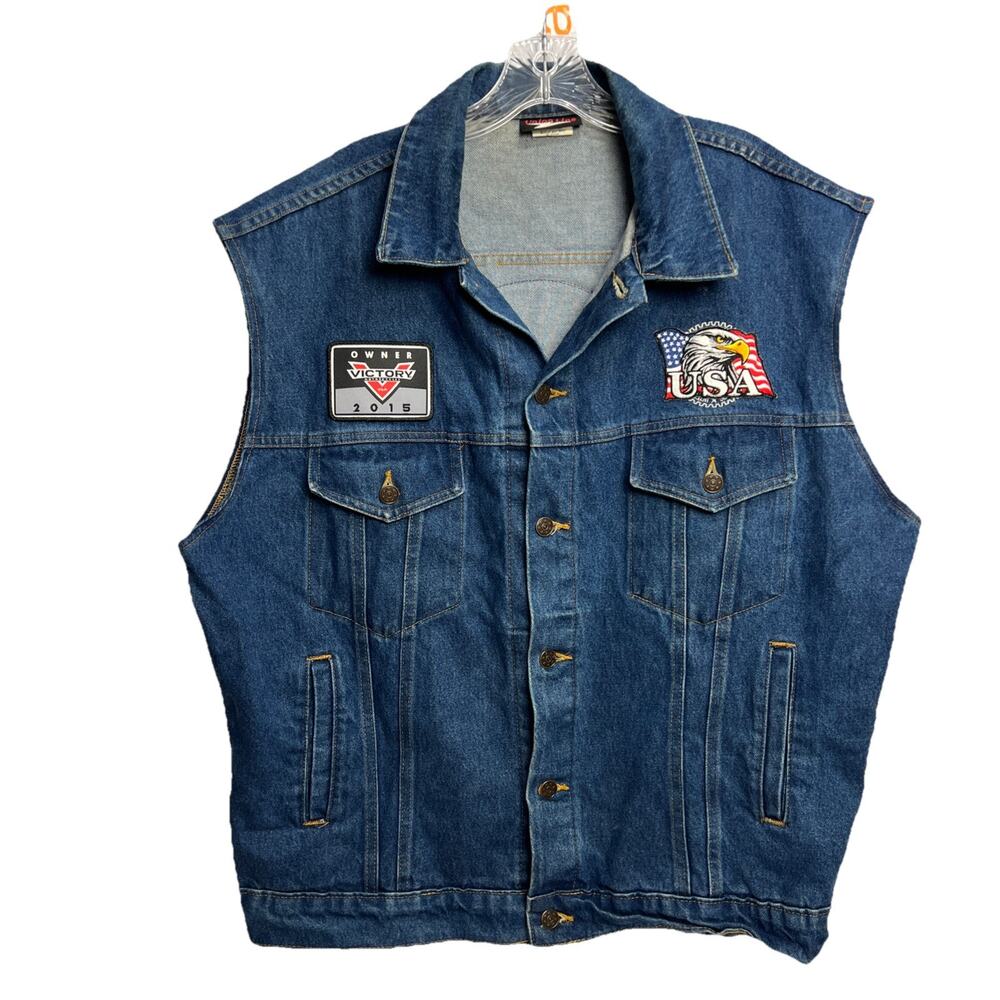 Union Line Denim Vest Jean Victory Motorcycle USA Wolf Native Mens Large Biker
